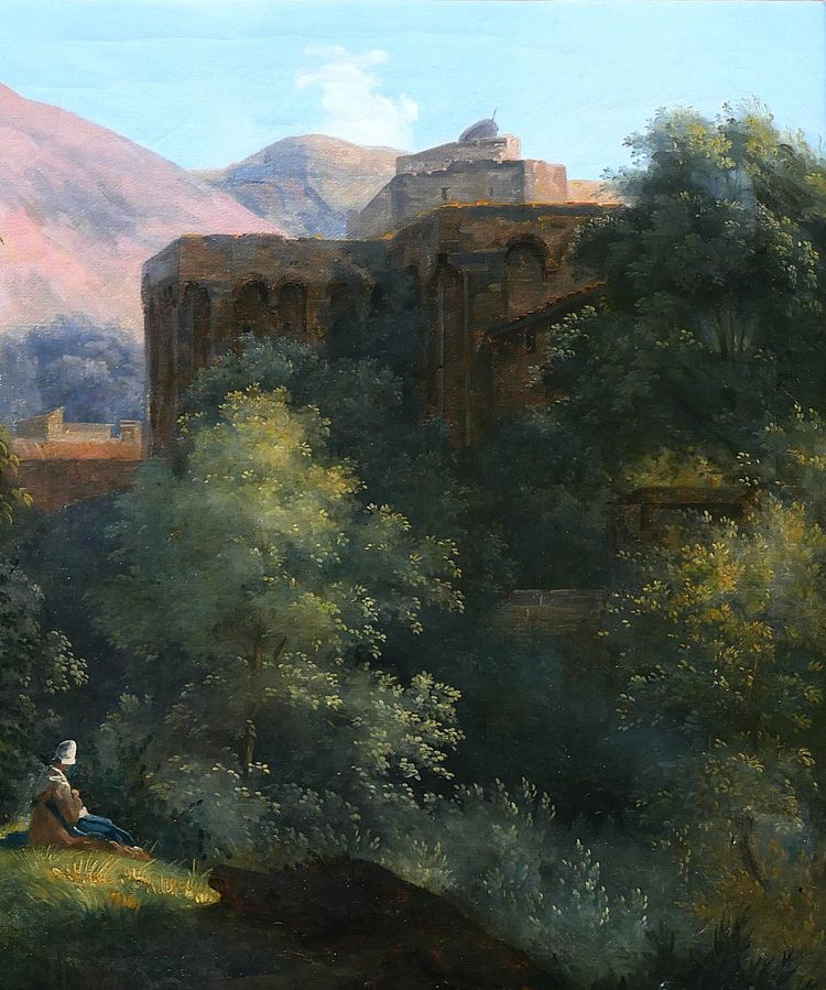 François-Louis Dejuinne 1784-1844 Puy-de-Dôme, the church of Royat, painting, around 1830 landscape