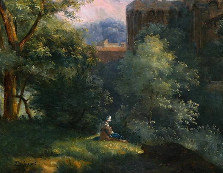 François-Louis Dejuinne 1784-1844 Puy-de-Dôme, the church of Royat, painting, around 1830 landscape