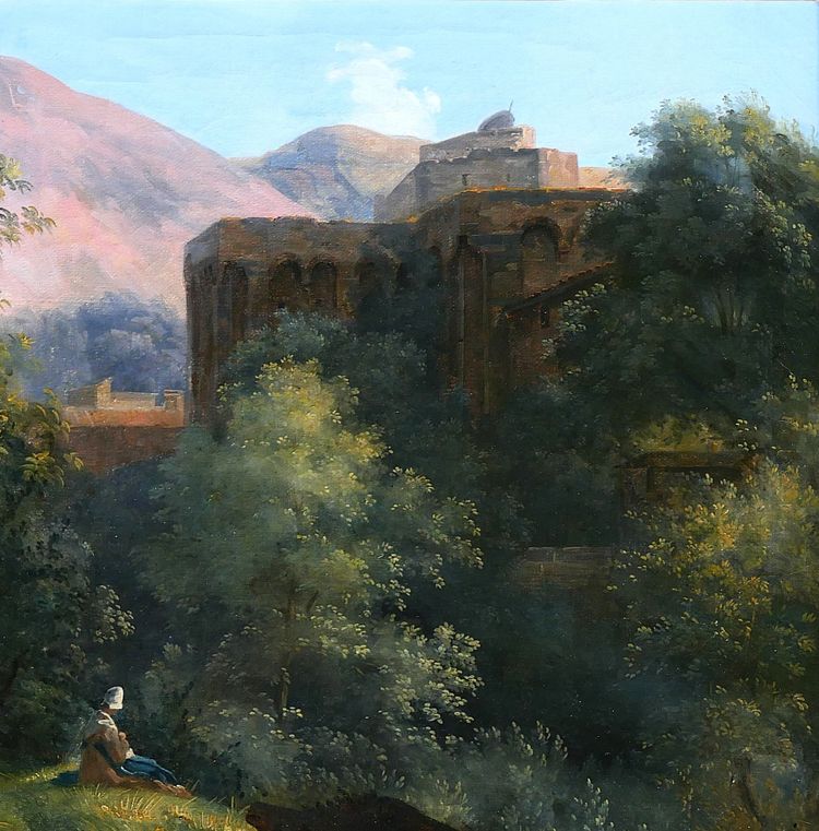 François-Louis Dejuinne 1784-1844 Puy-de-Dôme, the church of Royat, painting, around 1830 landscape