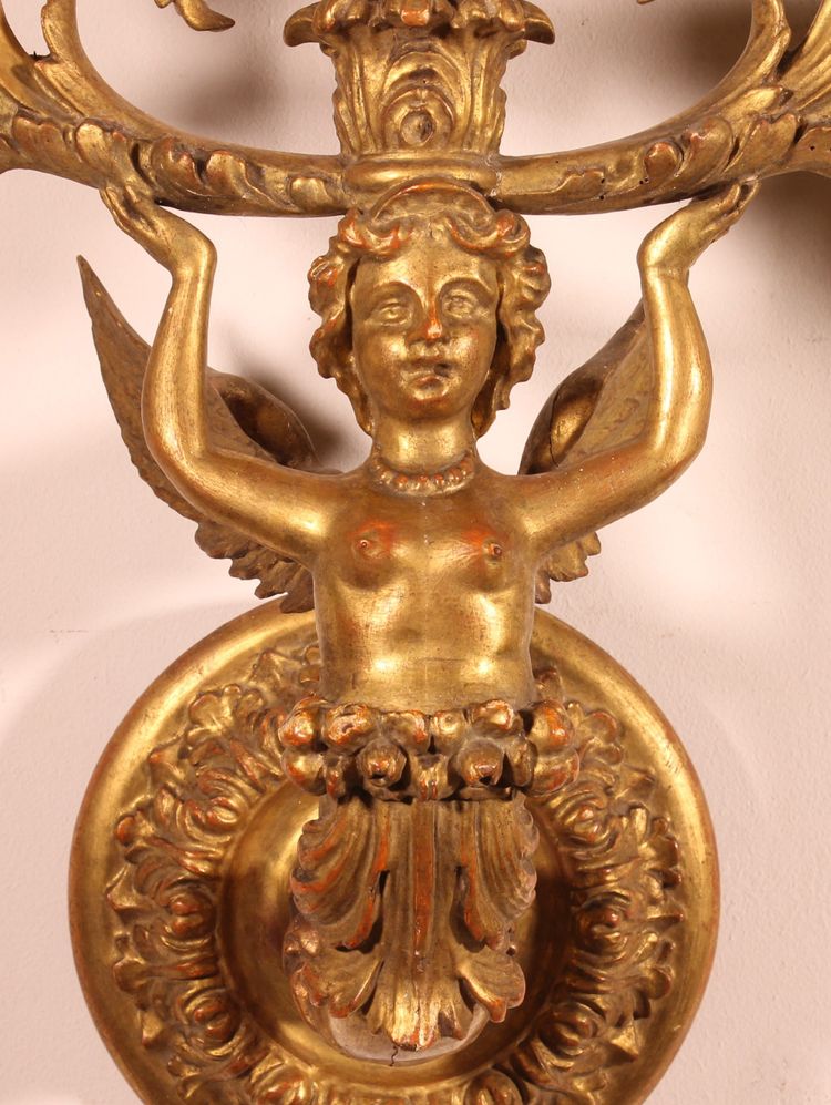 Paire d'Appliques En Bois Doré - Italie- 19° Siècle