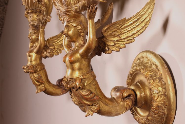 Paire d'Appliques En Bois Doré - Italie- 19° Siècle