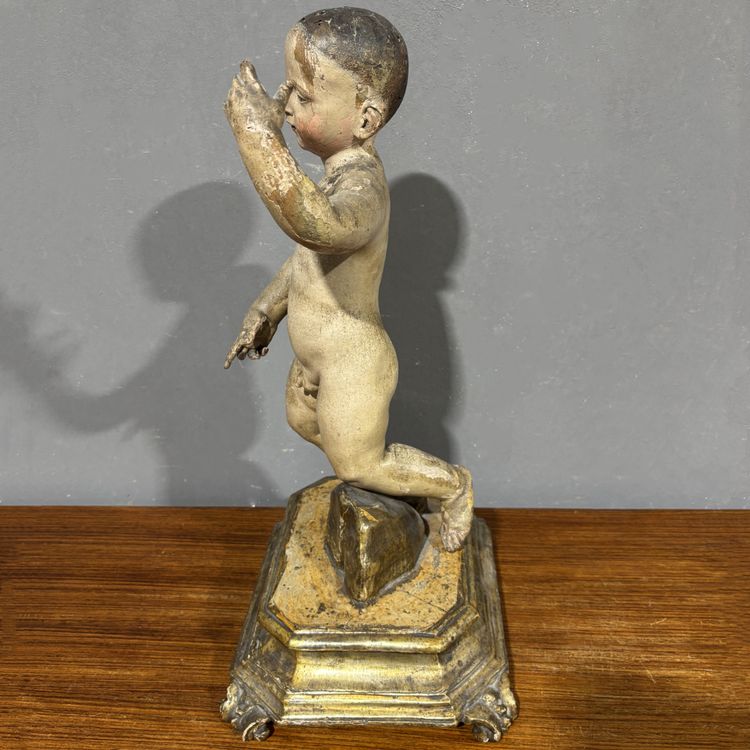 Scultura lignea XVIII secolo Gesù Bambino Benedicente