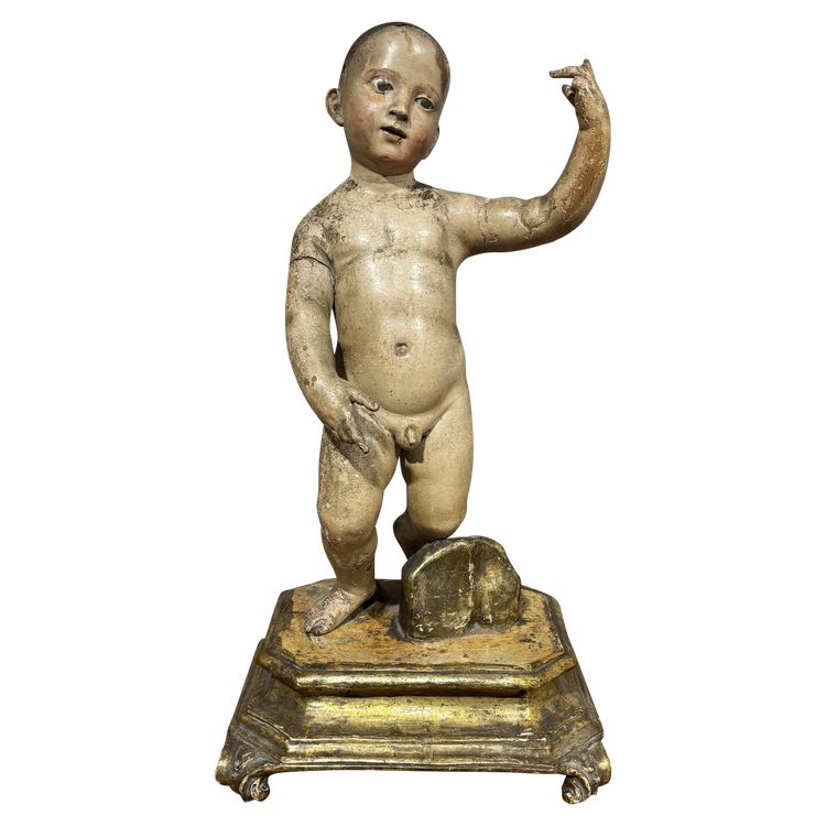Scultura lignea XVIII secolo Gesù Bambino Benedicente