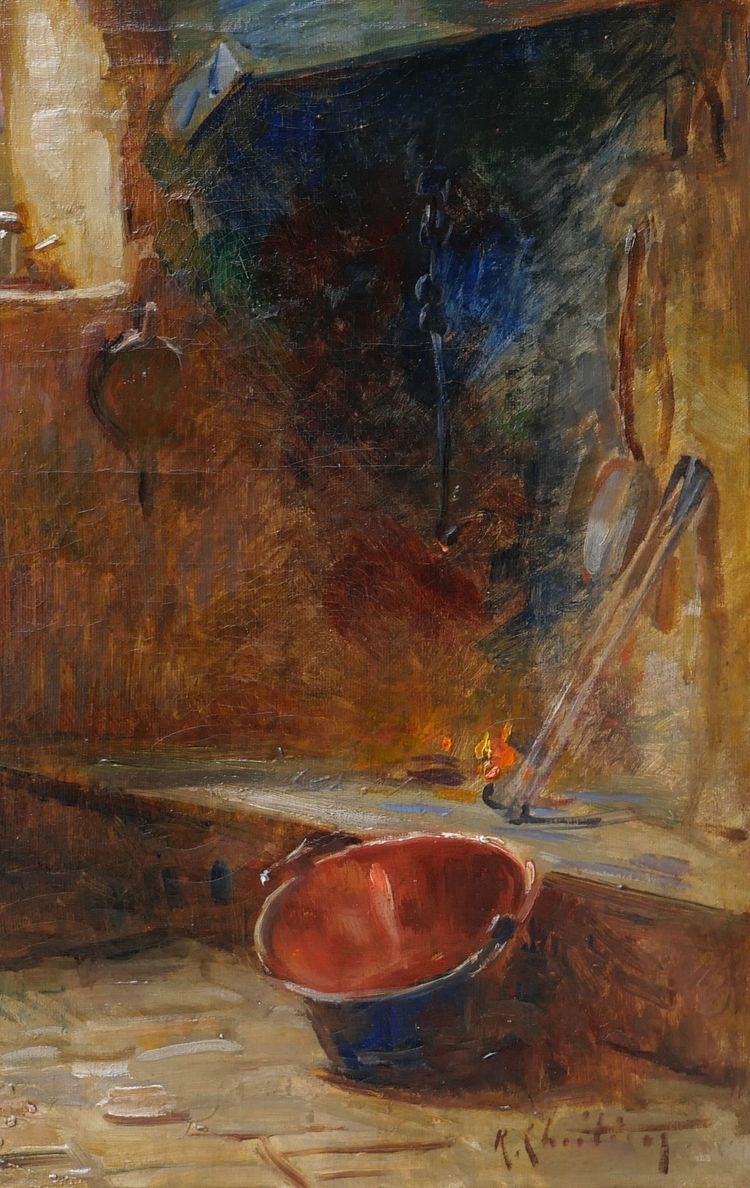 René-Louis Chrétien 1867-1945 Jeune fille dans un intérieur, tableau, vers 1900 impressionnisme