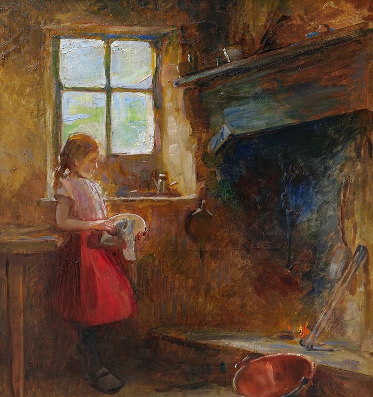 René-Louis Chrétien 1867-1945 Jeune fille dans un intérieur, tableau, vers 1900 impressionnisme
