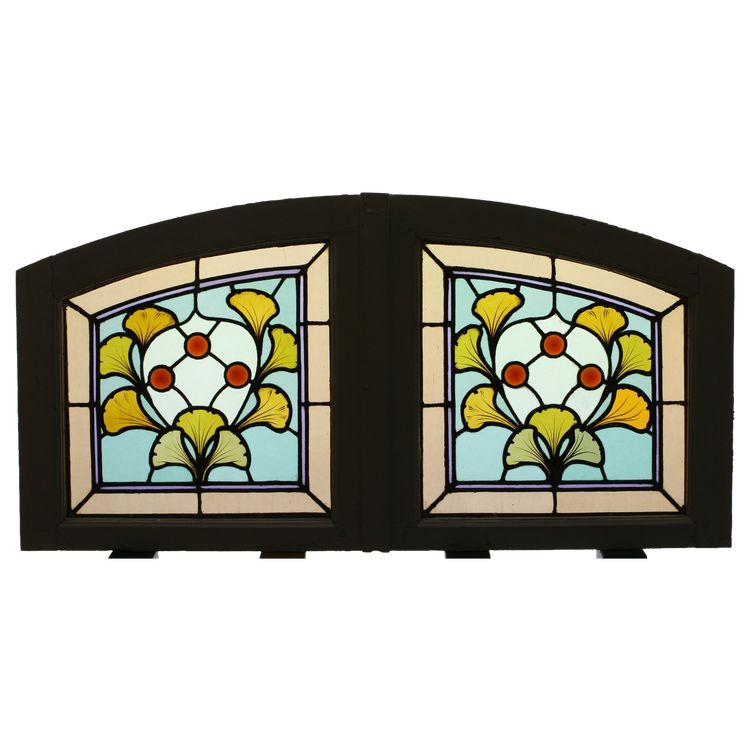 Buntglas - Buntglasfenster - Querbalken mit Ginkgo-Biloba-Blättern