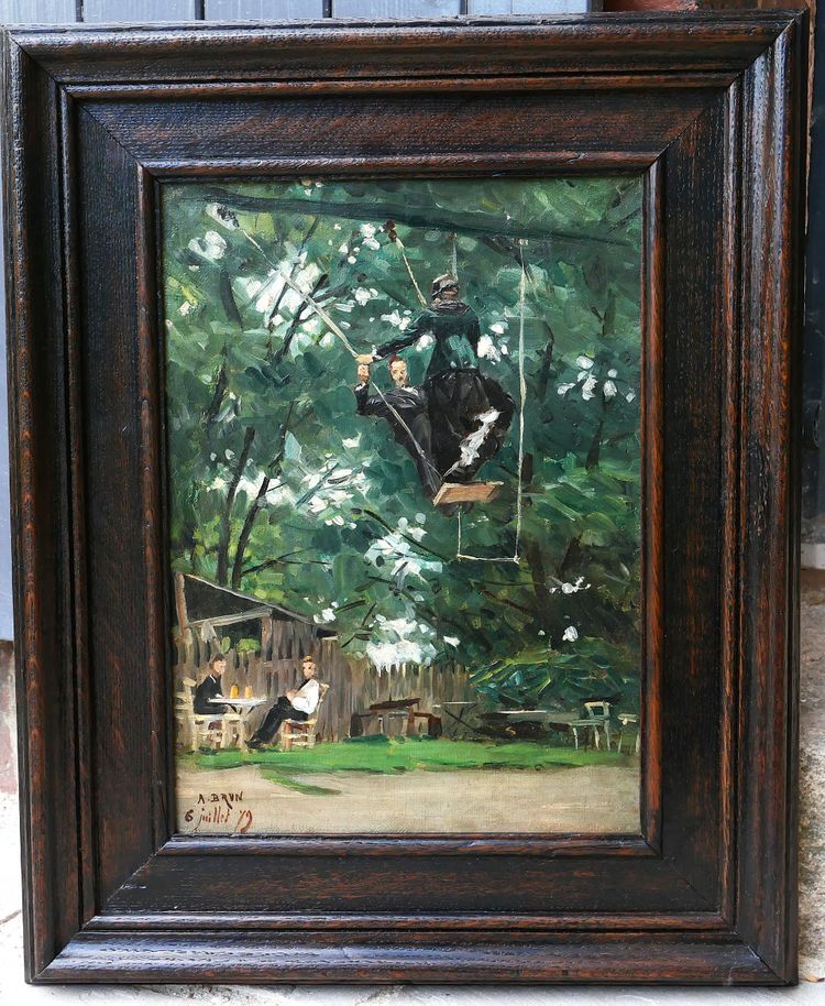 Alexandre BRUN 1853-1941 The Swing at the Guinguette, painting 1879 impressionism