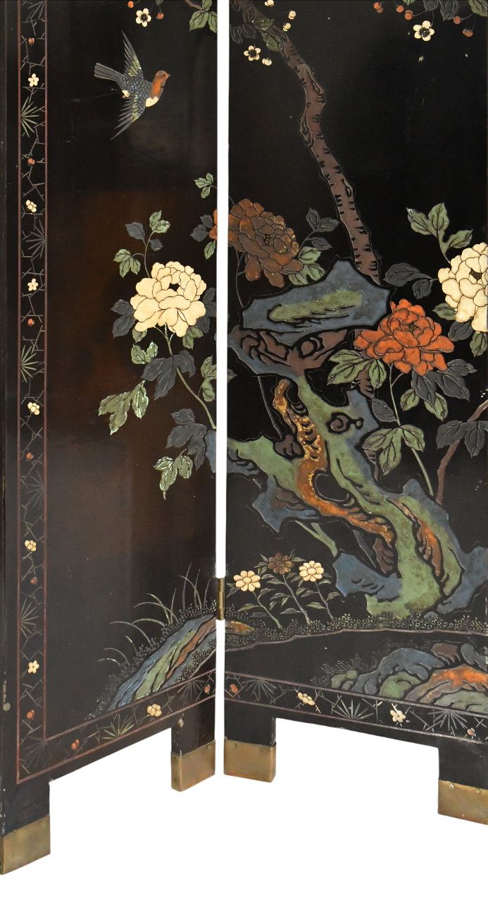Paravent à quatre feuilles en laque de Coromandel 