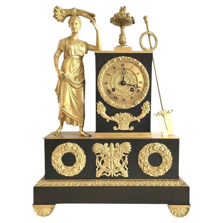 19th century gilt and patinated bronze clock, Restoration period