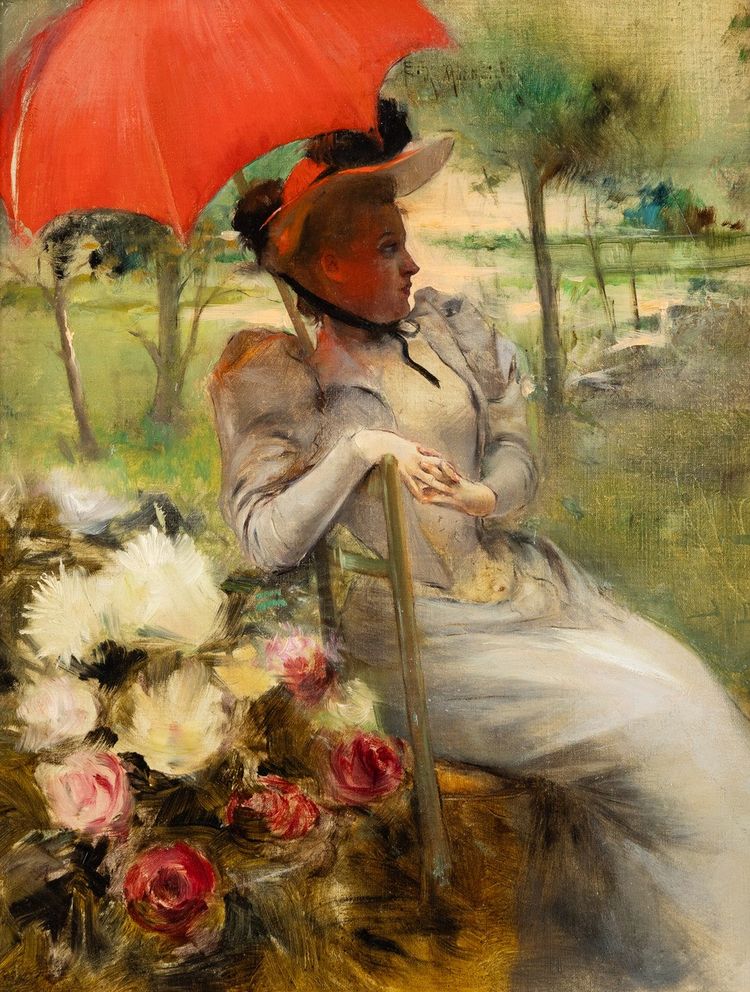 The Red Parasol, Oil on canvas by Edgard de St-Pierre De Montzaigle (1867–1930)