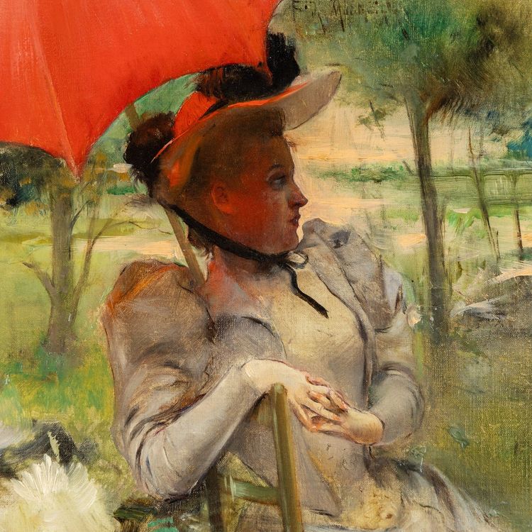 The Red Parasol, Oil on canvas by Edgard de St-Pierre De Montzaigle (1867–1930)