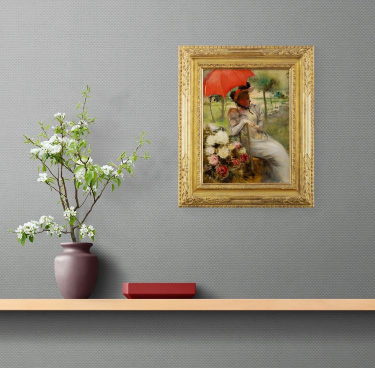 The Red Parasol, Oil on canvas by Edgard de St-Pierre De Montzaigle (1867–1930)