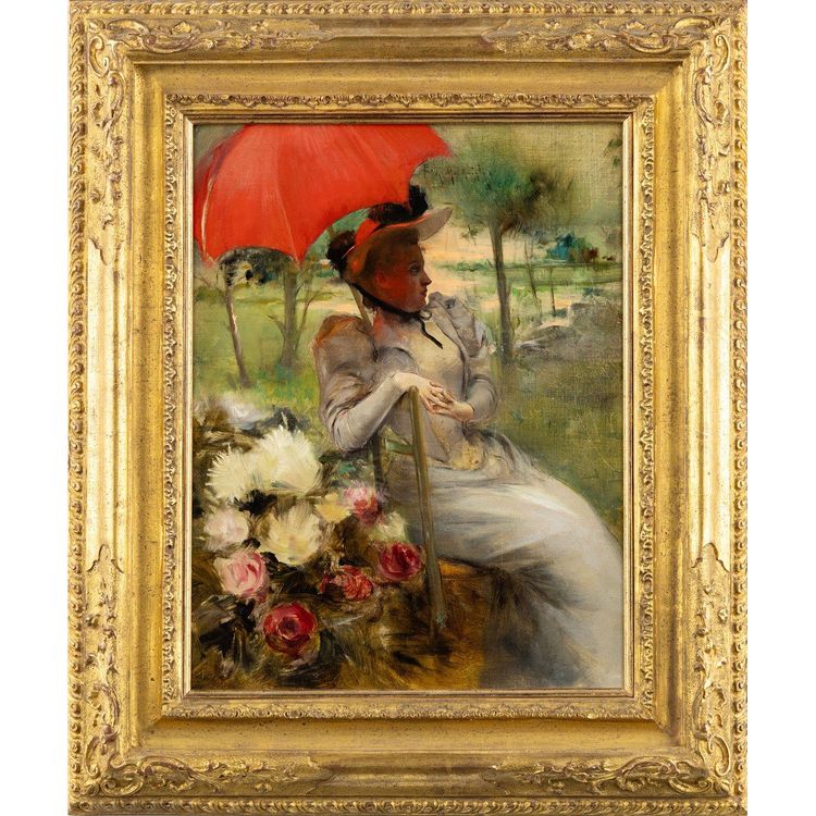 The Red Parasol, Oil on canvas by Edgard de St-Pierre De Montzaigle (1867–1930)