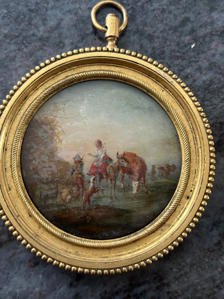 Pair of Miniatures Fixed Under Glass, Late 18th Century, Country Scene - Miniature