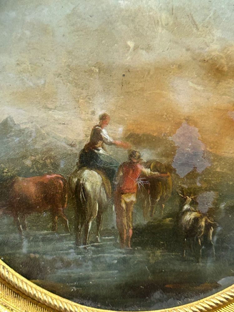 Pair of Miniatures Fixed Under Glass, Late 18th Century, Country Scene - Miniature