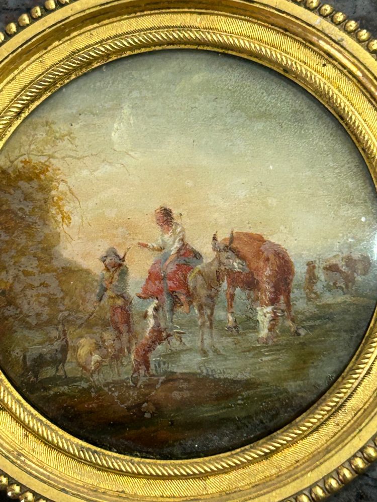 Pair of Miniatures Fixed Under Glass, Late 18th Century, Country Scene - Miniature