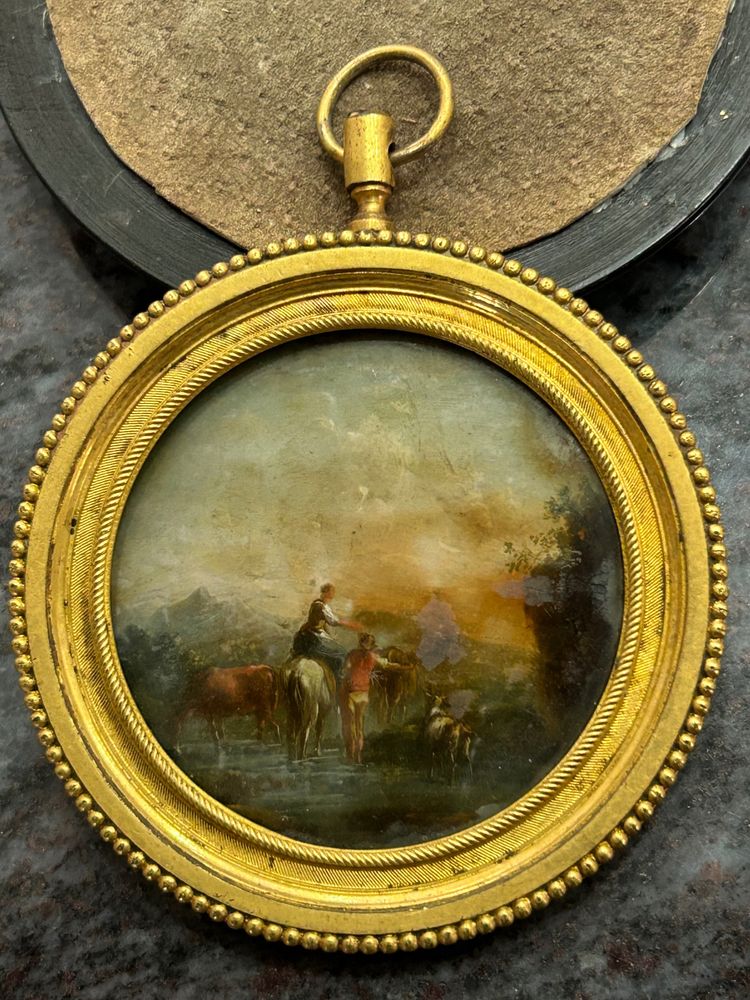 Pair of Miniatures Fixed Under Glass, Late 18th Century, Country Scene - Miniature