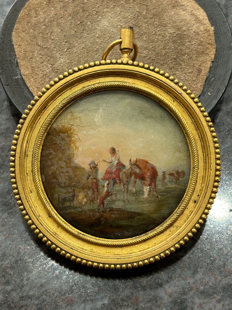 Pair of Miniatures Fixed Under Glass, Late 18th Century, Country Scene - Miniature
