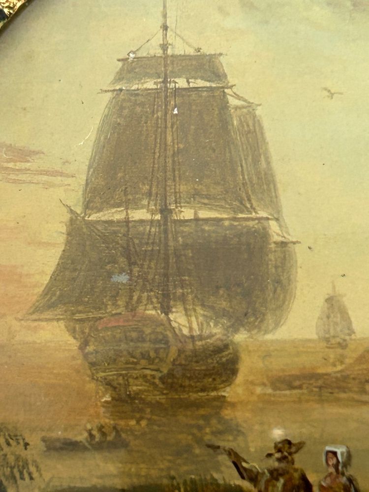 Pair of Miniatures Fixed Under Glass, Late 18th Century, Marine Scene - Miniature