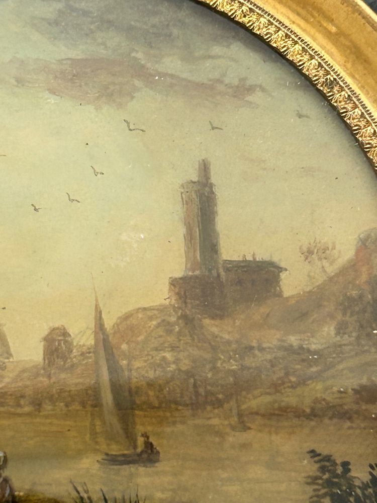 Pair of Miniatures Fixed Under Glass, Late 18th Century, Marine Scene - Miniature