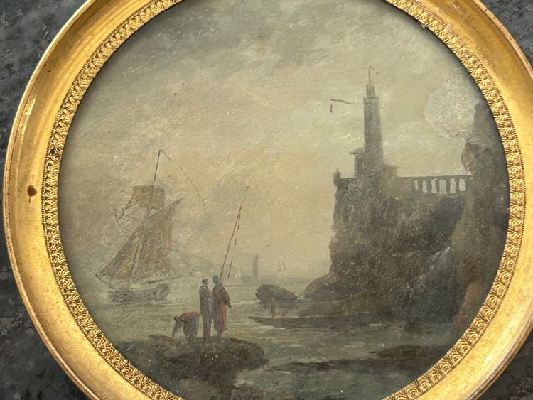 Pair of Miniatures Fixed Under Glass, Late 18th Century, Marine Scene - Miniature