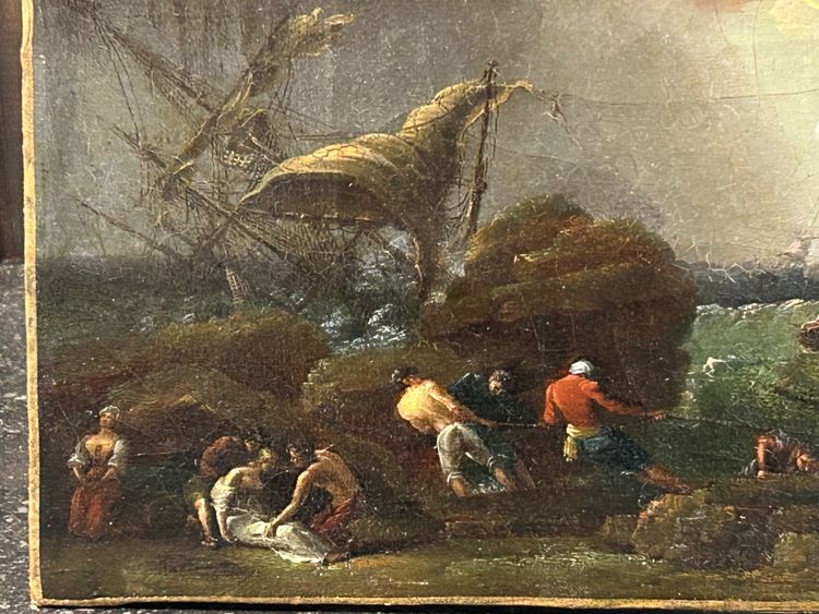 Storm and Shipwreck Scene Oil on Canvas 18th Century School of Joseph Vernet