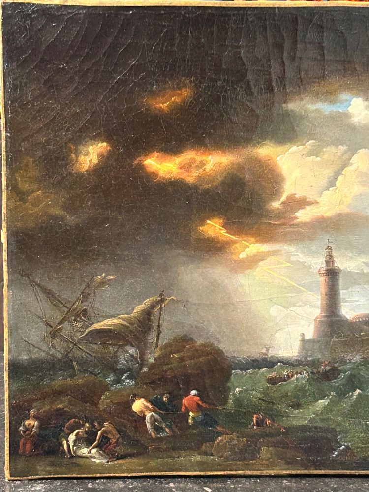 Storm and Shipwreck Scene Oil on Canvas 18th Century School of Joseph Vernet