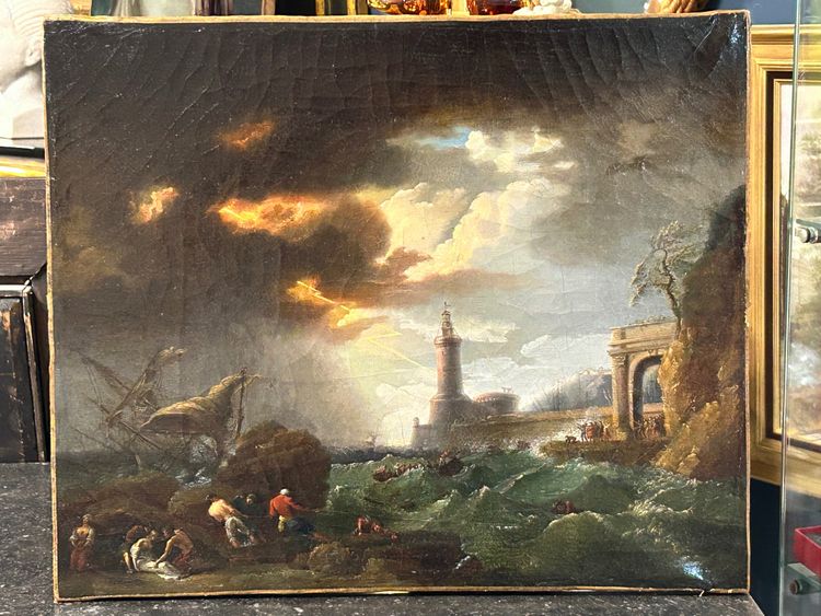 Storm and Shipwreck Scene Oil on Canvas 18th Century School of Joseph Vernet