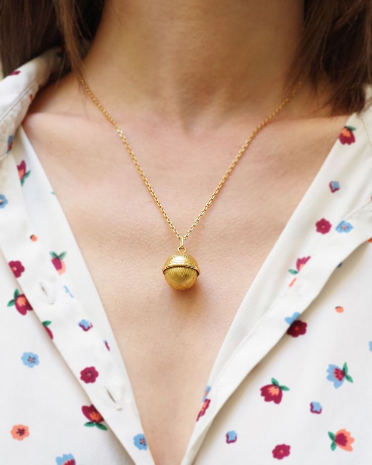 Pendentif boule boussole en or 18k, pendentif pivotant, orientation, bijou ancien 
