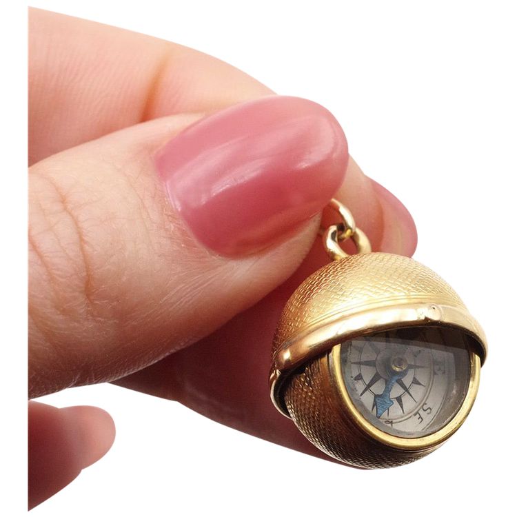 Pendentif boule boussole en or 18k, pendentif pivotant, orientation, bijou ancien 