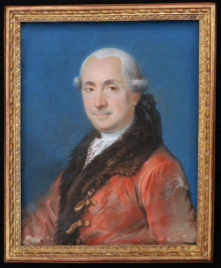 18th century French school, Portrait of a man in a red coat with a fur collar