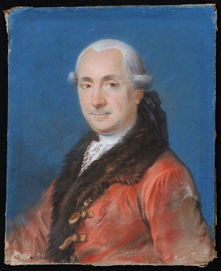 18th century French school, Portrait of a man in a red coat with a fur collar