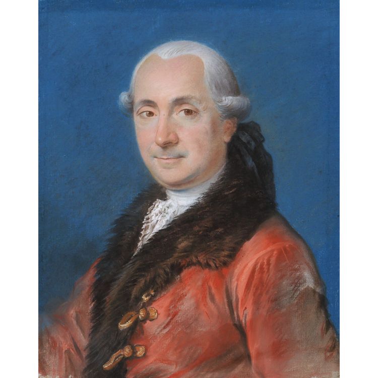 18th century French school, Portrait of a man in a red coat with a fur collar