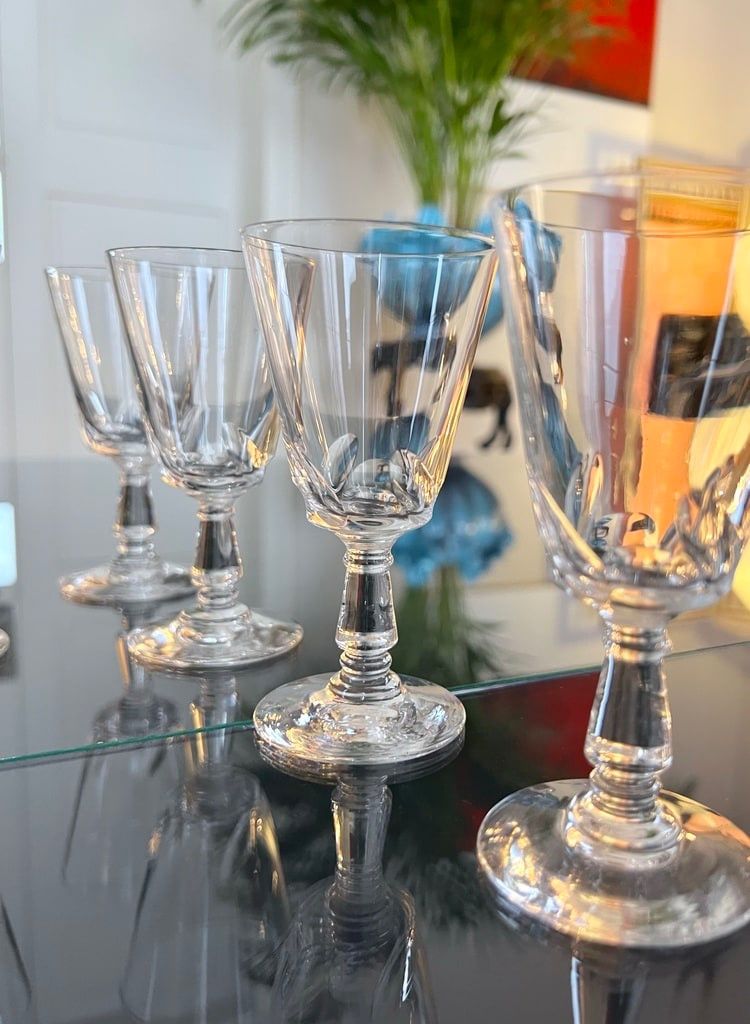 11 Cut Blown Crystal White Wine Glasses - Stemware