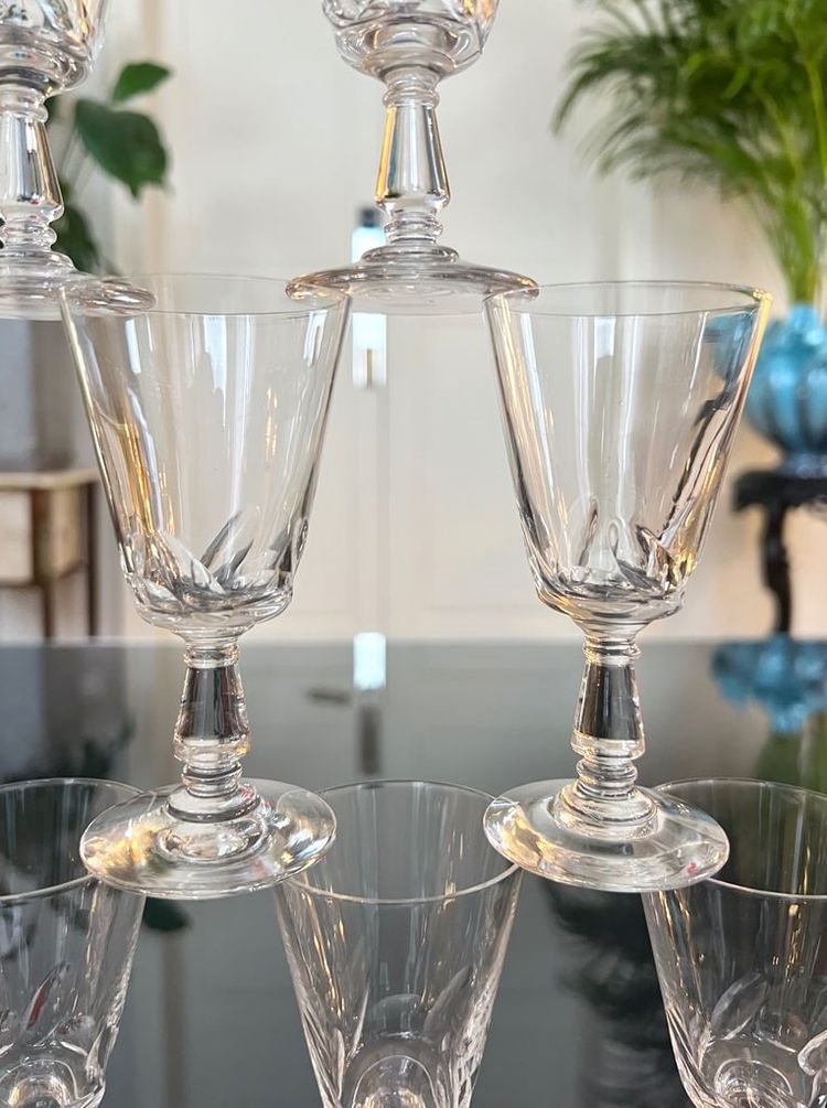 11 Cut Blown Crystal White Wine Glasses - Stemware