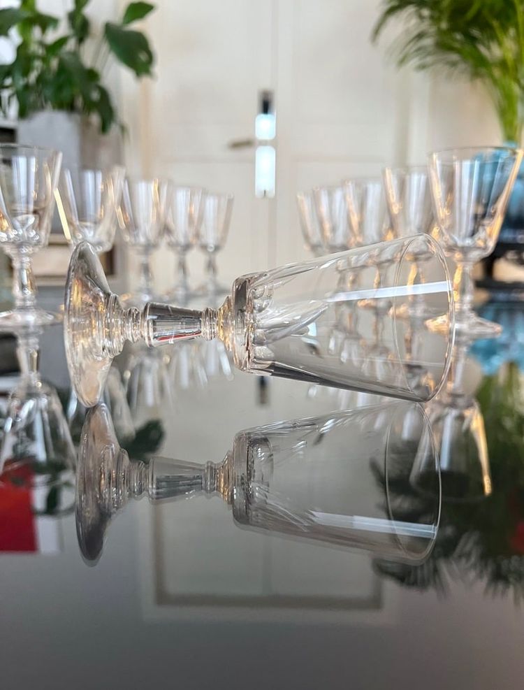 11 Cut Blown Crystal White Wine Glasses - Stemware