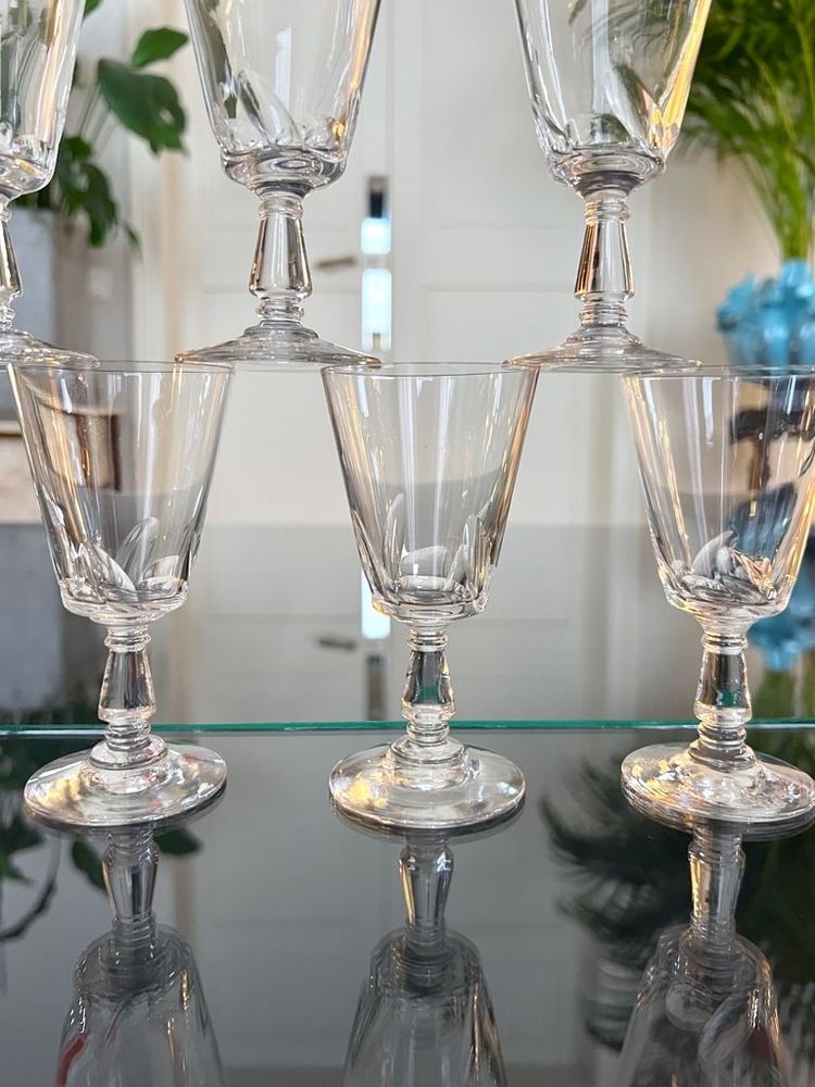 11 Cut Blown Crystal White Wine Glasses - Stemware