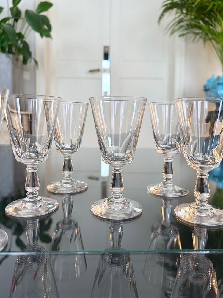 11 Cut Blown Crystal White Wine Glasses - Stemware