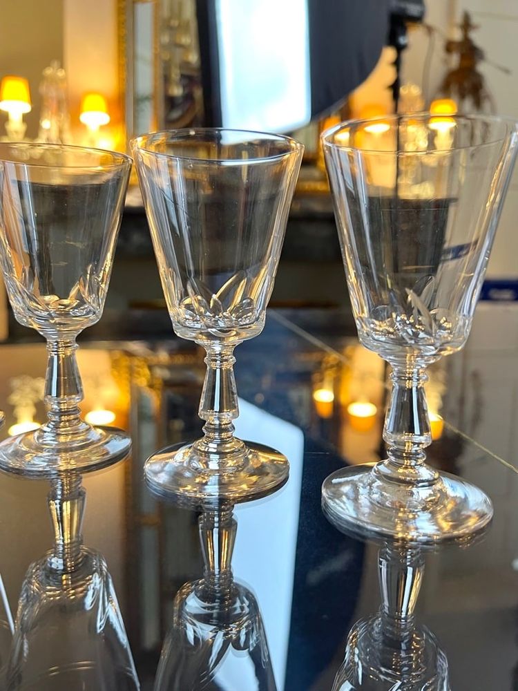 11 Cut Blown Crystal White Wine Glasses - Stemware