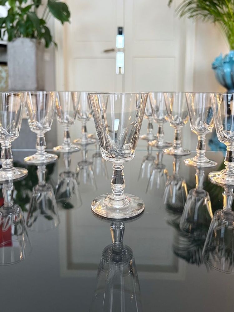 11 Cut Blown Crystal White Wine Glasses - Stemware