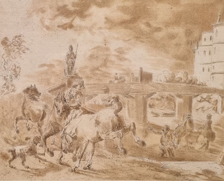 Jean-Baptiste LE PAON - Military scene near a castle