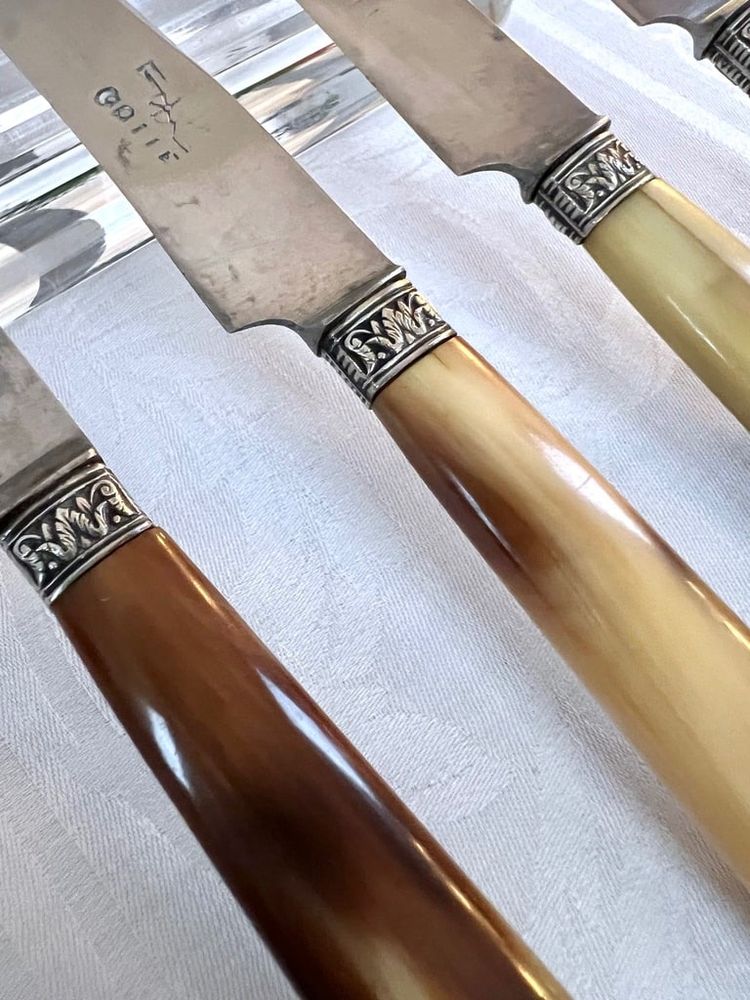 Dessert Knives - Bovine Horn Handles and Silver-Plated Metal Ferrules