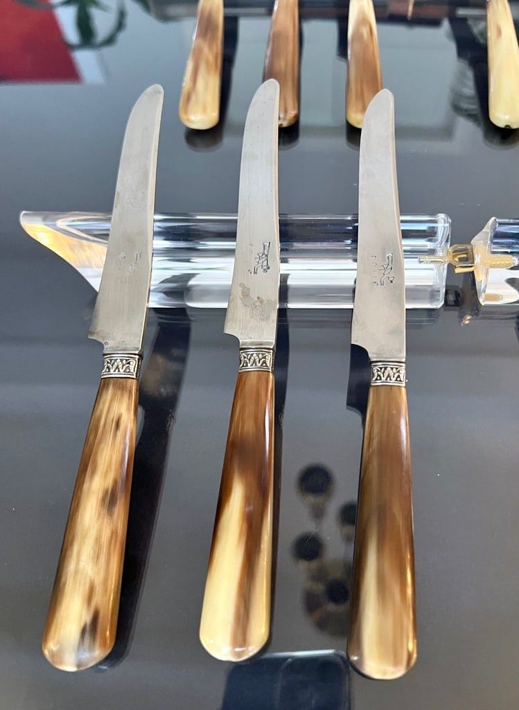 Dessert Knives - Bovine Horn Handles and Silver-Plated Metal Ferrules