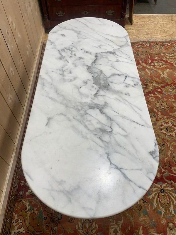 Table de bistrot en fer et marbre 160 cm