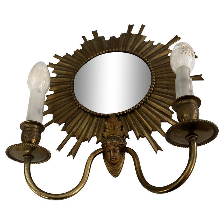 WITCH MIRROR WALL LAMP IN THE SHAPE OF A SUN, WORK BY MAISON JANSENS