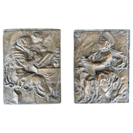 Two decorative plaques representing the two evangelists Saint Matthew and Saint John