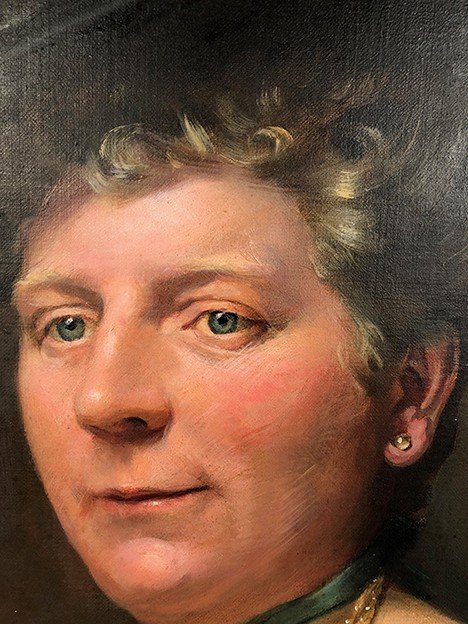 Oil on canvas signed Giuseppe P. Anzino and dated 1907. Portrait of Miss Margaret Elizabeth WAYNE