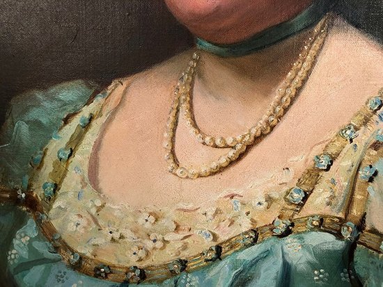 Oil on canvas signed Giuseppe P. Anzino and dated 1907. Portrait of Miss Margaret Elizabeth WAYNE