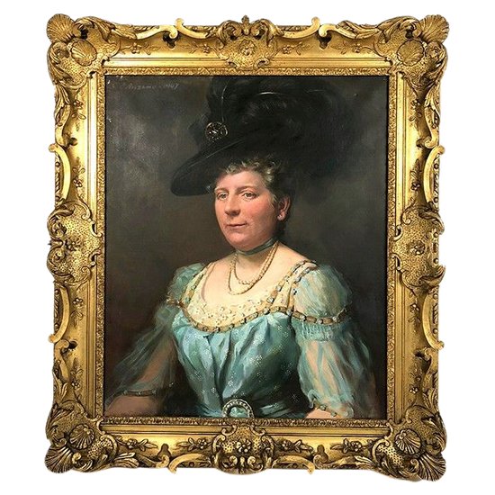 Oil on canvas signed Giuseppe P. Anzino and dated 1907. Portrait of Miss Margaret Elizabeth WAYNE