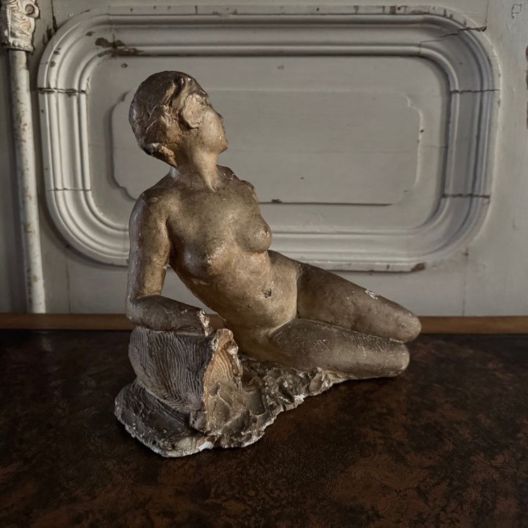 Studio plaster by Charles Filleul young seated nude woman